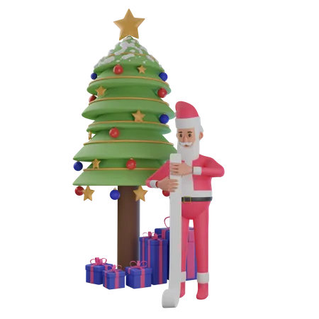 Papá Noel con lista de regalos.  3D Illustration