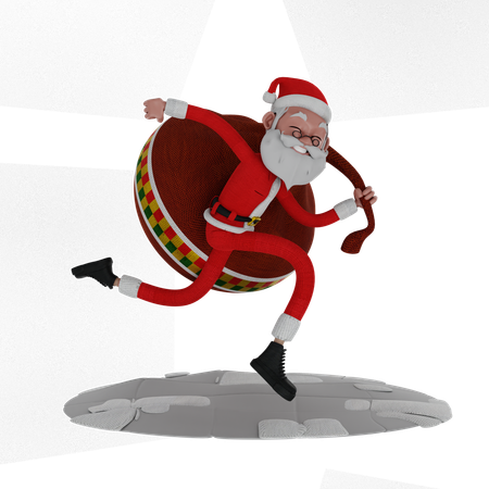 Papá Noel corriendo con bolsa de regalo  3D Illustration