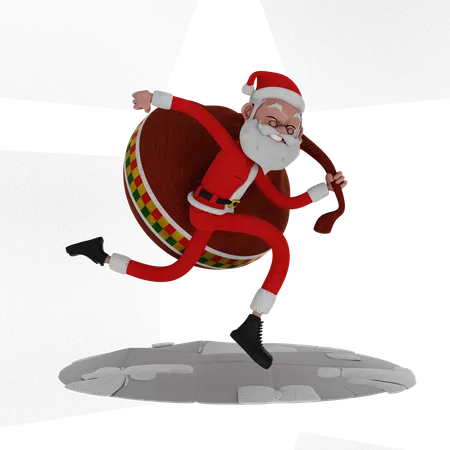 Papá Noel corriendo con bolsa de regalo  3D Illustration