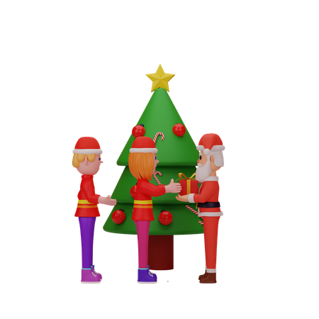 Papá Noel dando regalo de Navidad a niña  3D Icon