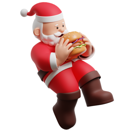 Papá Noel disfrutando de una hamburguesa  3D Illustration