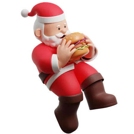 Papá Noel disfrutando de una hamburguesa  3D Illustration