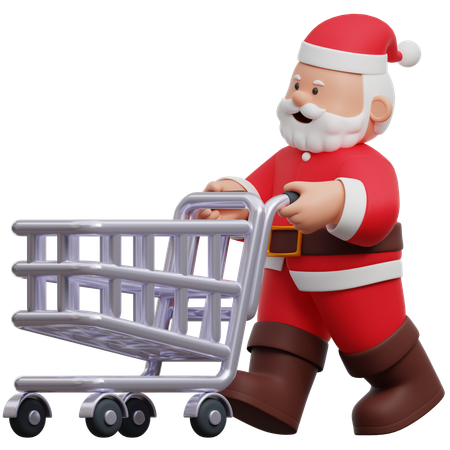 Papá Noel empujando el carrito de compras  3D Illustration