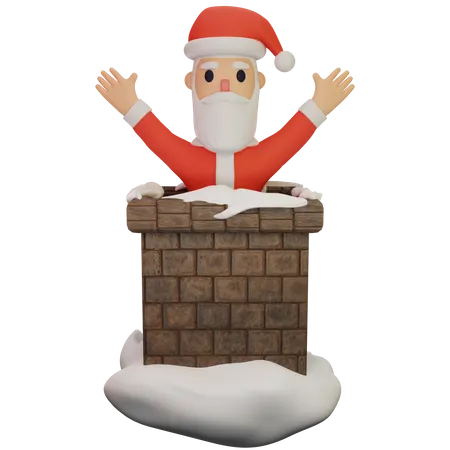 Papá Noel en la chimenea  3D Illustration