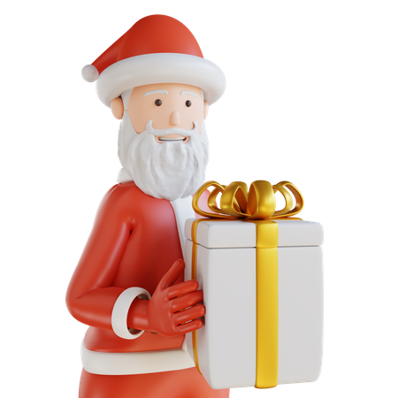 Papá Noel medio cuerpo y caja de regalo.  3D Illustration