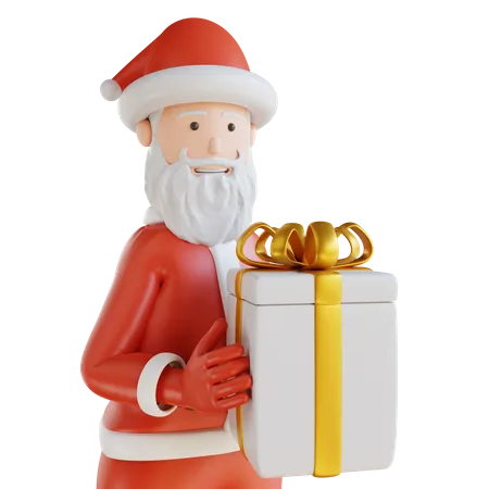 Papá Noel medio cuerpo y caja de regalo.  3D Illustration