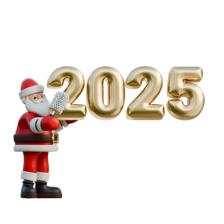 Papá Noel puliendo el 2 en 2025  3D Illustration