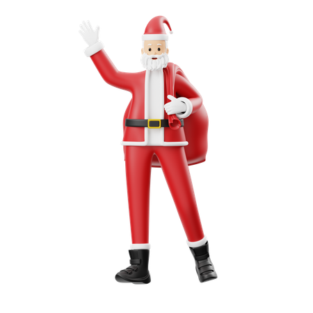 Papá Noel saludando con una bolsa de regalo  3D Icon