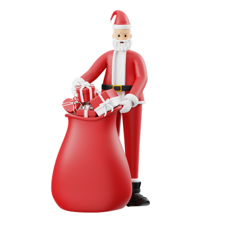 Papá Noel se prepara para traer sacos de regalos  3D Icon