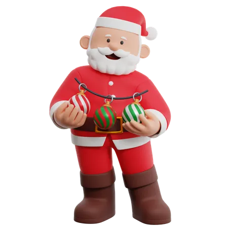 Papá Noel sosteniendo adornos navideños  3D Illustration