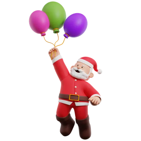 Papá Noel sosteniendo globos  3D Illustration