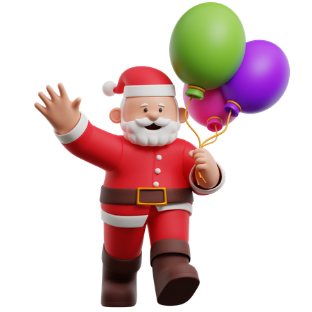 Papá Noel sosteniendo globos  3D Illustration