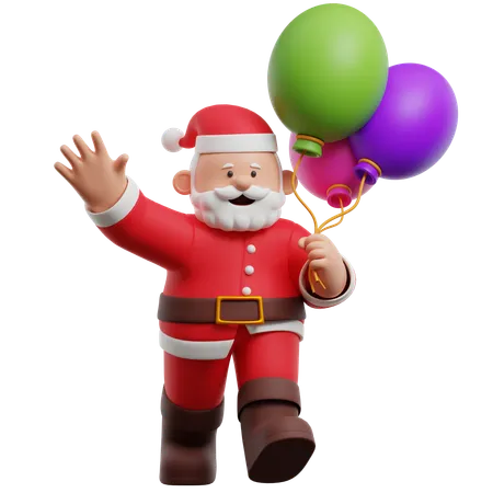 Papá Noel sosteniendo globos  3D Illustration