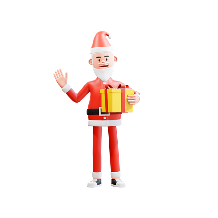 Papá Noel sosteniendo regalos de Navidad y saludando para saludar  3D Illustration