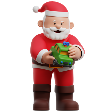 Papá Noel sosteniendo un coche de juguete  3D Illustration