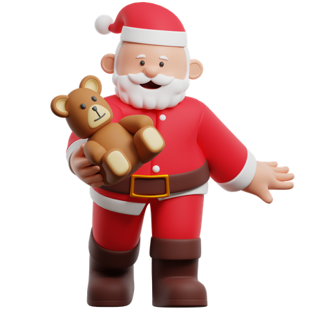 Papá Noel sosteniendo un osito de peluche  3D Illustration