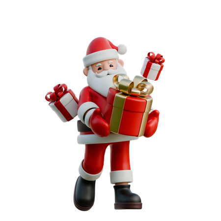 Santa claus con caja de regalo  3D Illustration