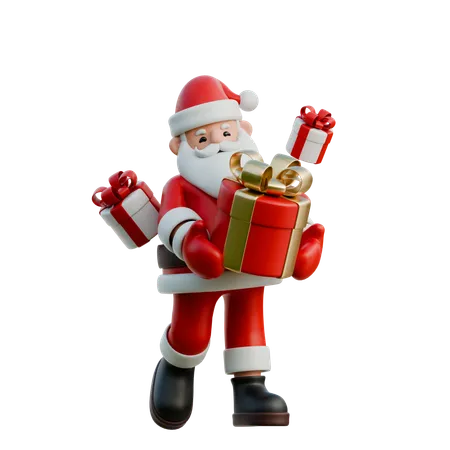 Santa claus con caja de regalo  3D Illustration