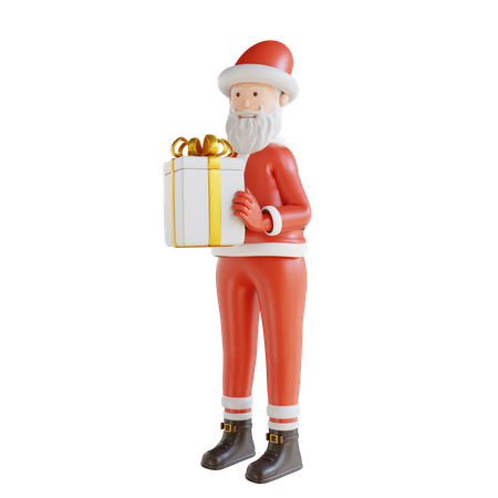 Papá Noel y caja de regalo.  3D Illustration