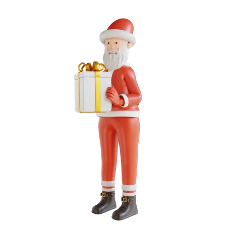 Papá Noel y caja de regalo.  3D Illustration