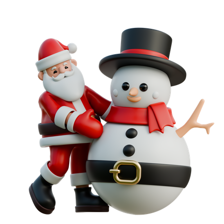 Papai Noel abraçando o boneco de neve  3D Illustration