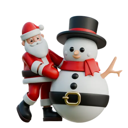 Papai Noel abraçando o boneco de neve  3D Illustration