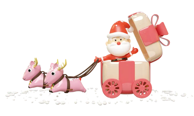 Papai Noel andando de carruagem  3D Illustration