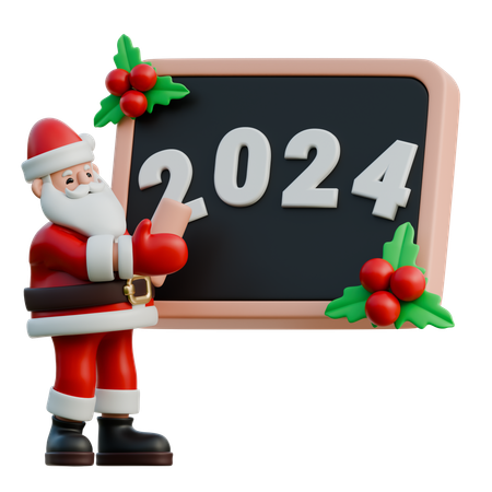 Papai Noel apagando 2024 em um quadro negro  3D Illustration