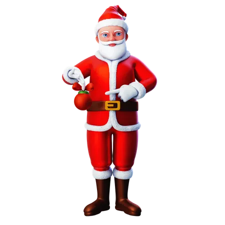 Papai Noel apontando para a lâmpada de Natal  3D Illustration