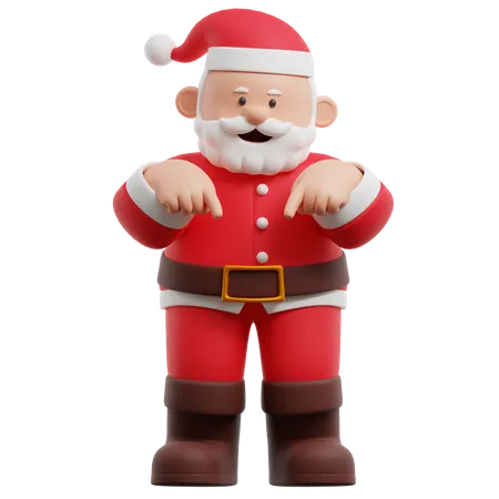 Papai noel apontando para baixo  3D Illustration