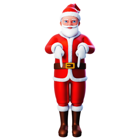 Papai Noel apontando para a parte inferior usando as duas mãos  3D Illustration