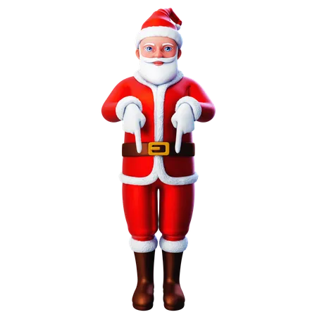 Papai Noel apontando para a parte inferior usando as duas mãos  3D Illustration