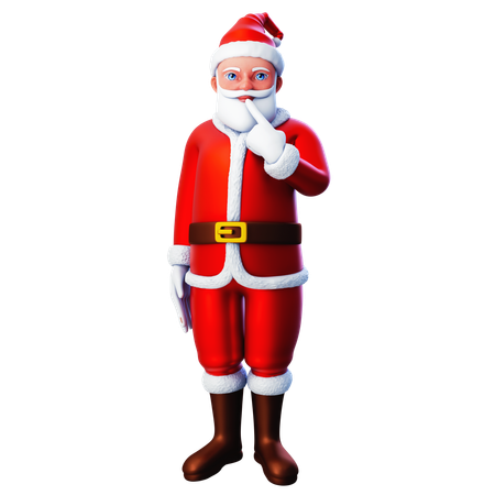 Papai Noel apontando para o lábio com a mão direita  3D Icon