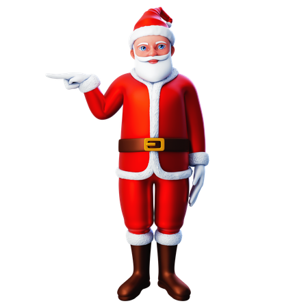 Papai Noel apontando para o lado esquerdo com a mão esquerda  3D Illustration