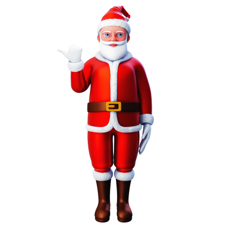 Papai Noel apontando para o lado esquerdo usando o polegar para cima na mão esquerda  3D Illustration