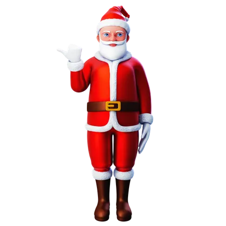 Papai Noel apontando para o lado esquerdo usando o polegar para cima na mão esquerda  3D Illustration