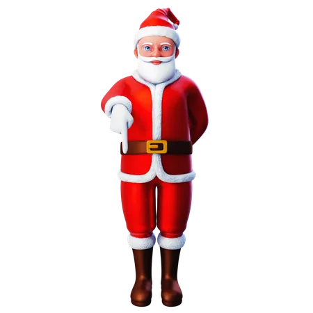 Papai Noel apontando para a parte inferior com a mão esquerda  3D Illustration