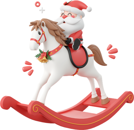 Papai noel montando cavalo de balanço  3D Icon