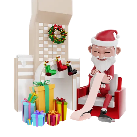 Celebração do Papai Noel natal em casa  3D Illustration