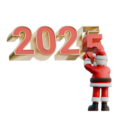 Papai Noel colando um 5 em 2025  3D Illustration