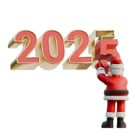 Papai Noel colando um 5 em 2025  3D Illustration