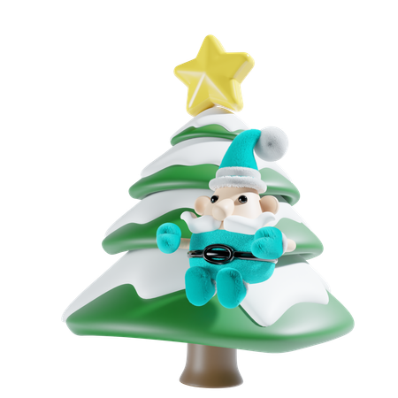 Papai noel com árvore de natal  3D Illustration