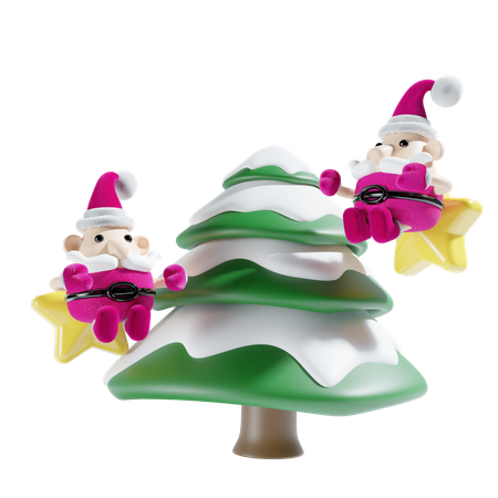 Papai noel com árvore de natal  3D Illustration