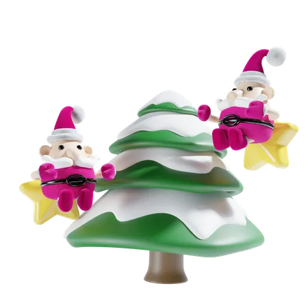 Papai noel com árvore de natal  3D Illustration