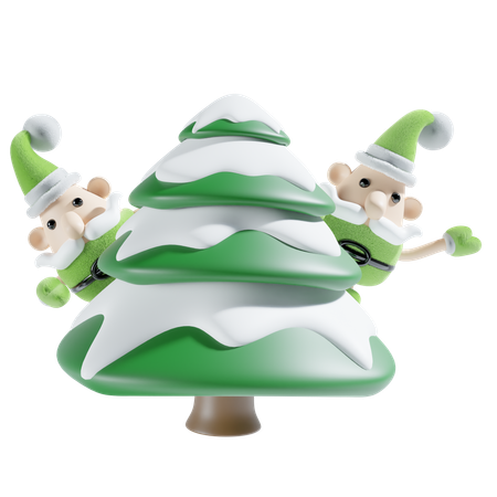 Papai noel com árvore de natal  3D Illustration