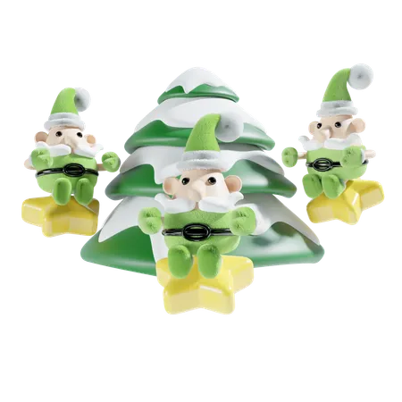 Papai noel com árvore de natal  3D Illustration