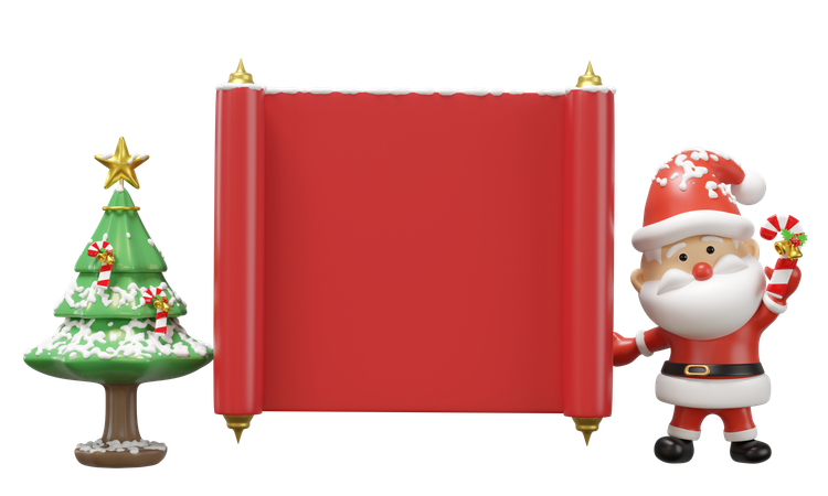 Papai noel com banner de rolo  3D Icon