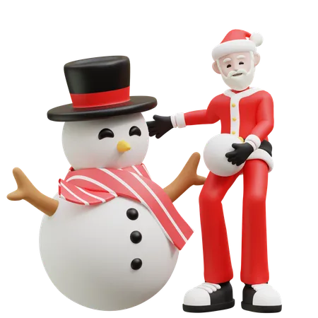 Papai noel com boneco de neve  3D Illustration