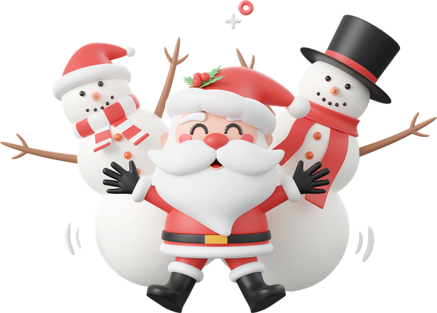 Papai Noel com boneco de neve branco e fofo  3D Icon