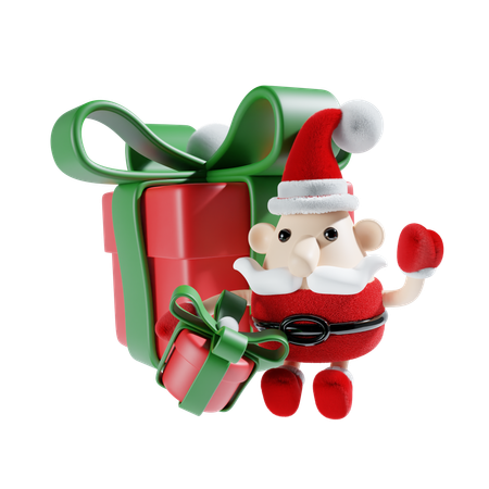 Papai Noel com caixa de presente  3D Illustration